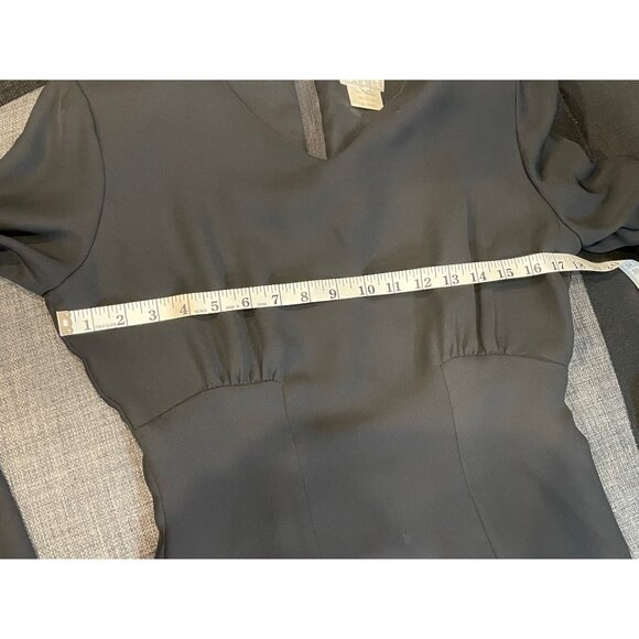 Moda Intl Womens Black Long Sleeve Dress Size 4 Sheer Sleeves Floral Hem Elegant - Picture 8 of 11